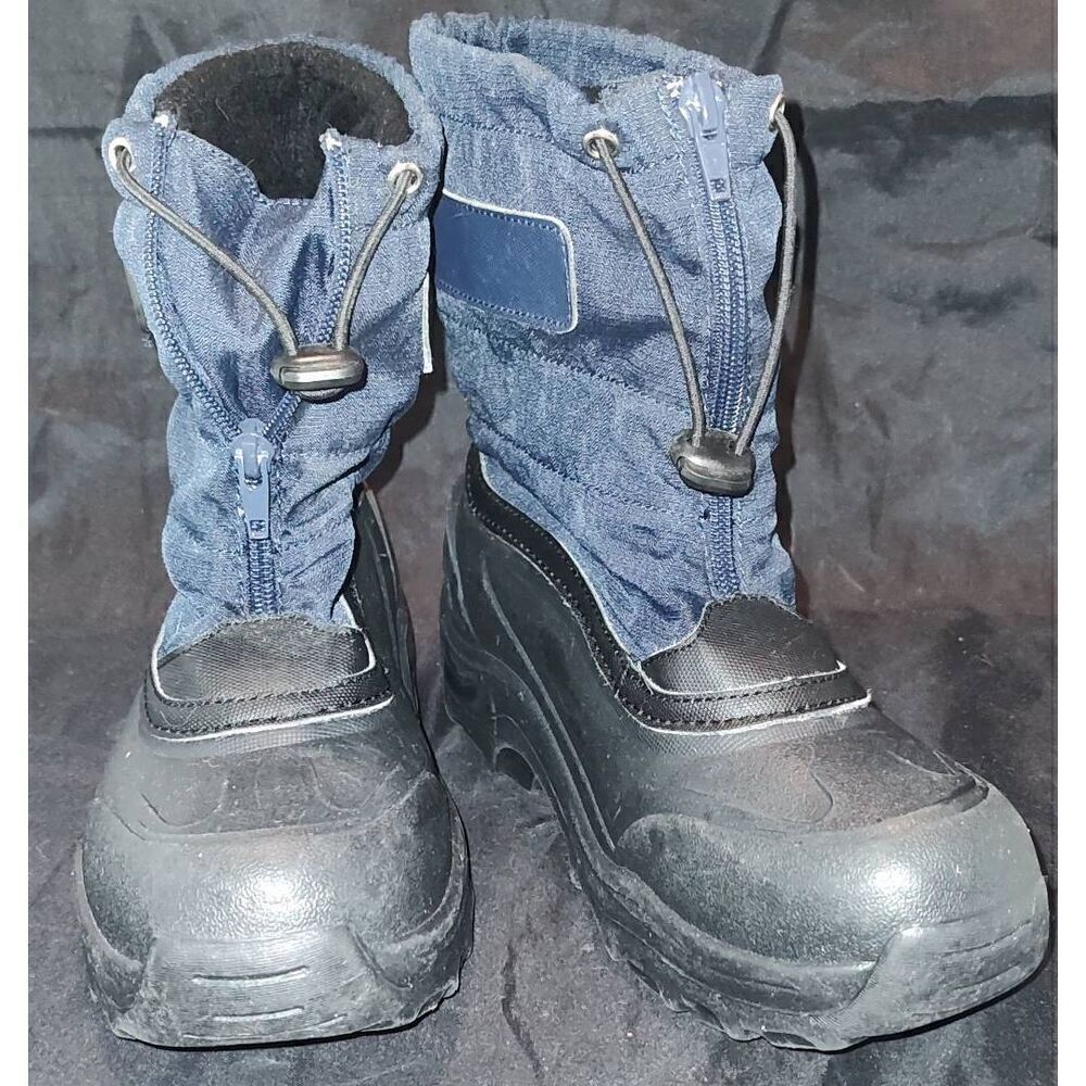 Lands End Snow Winter Boots Black Waterproof Zipper & Draw String at Top Boys 2